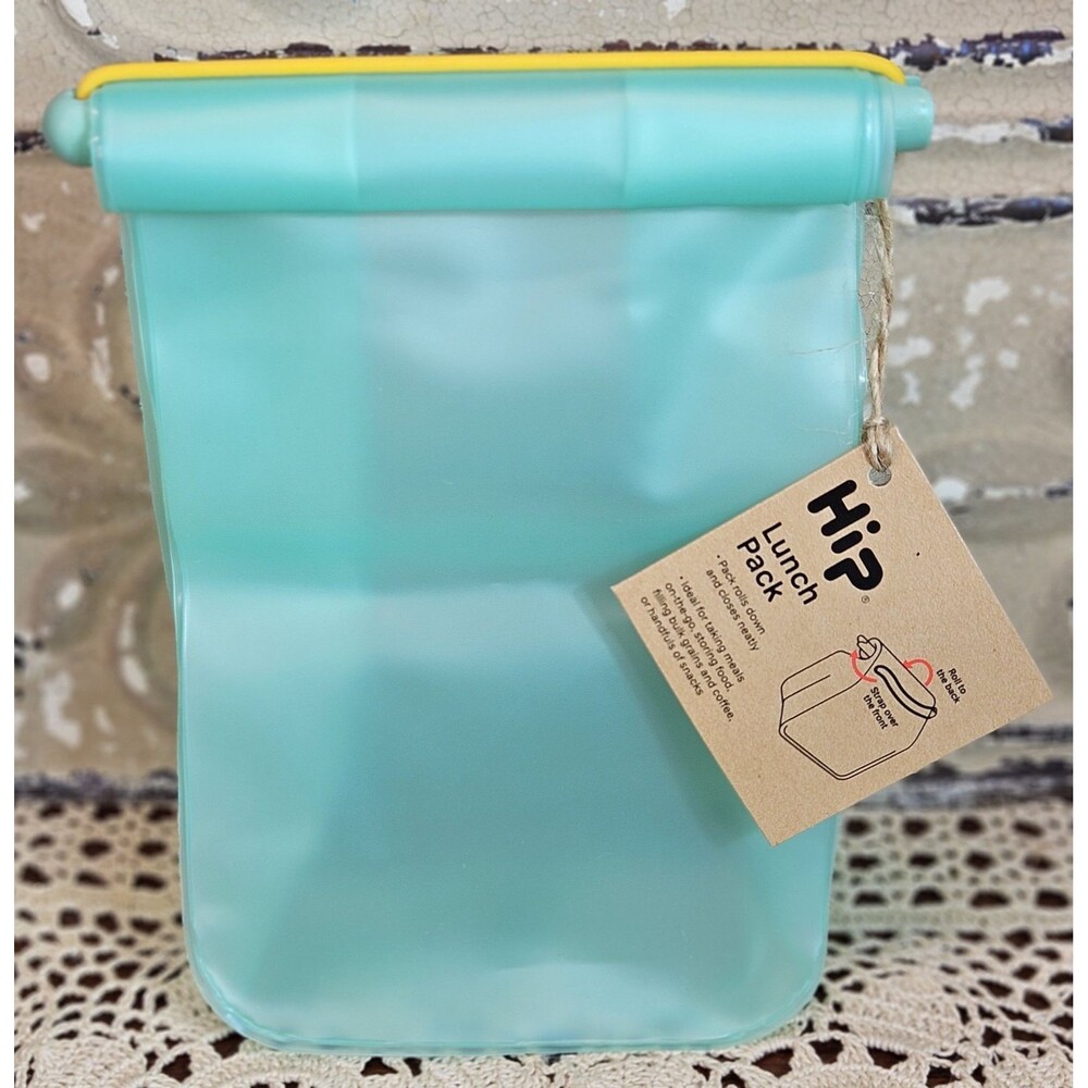 NWT HIP Lunch Pack Silicone Bag Green/Aqua  BPA Free 5x3x8" Reusable Lunch Bag